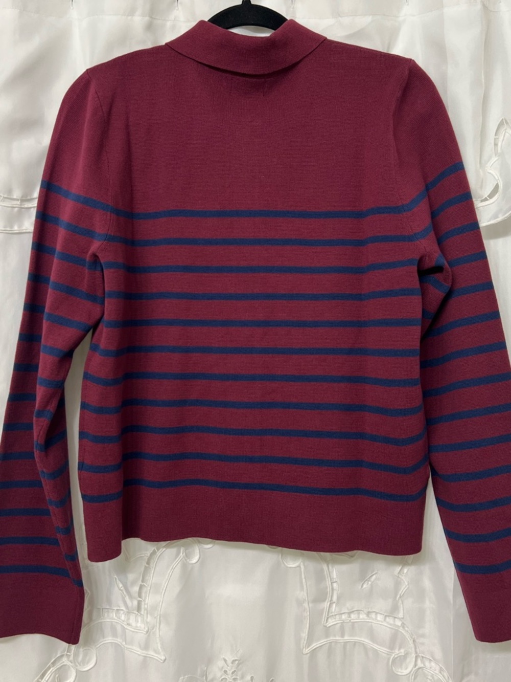 J.Crew Striped Cotton Sweater Cardigan Red Blue Collared Button Front Medium NWT - Picture 3 of 13